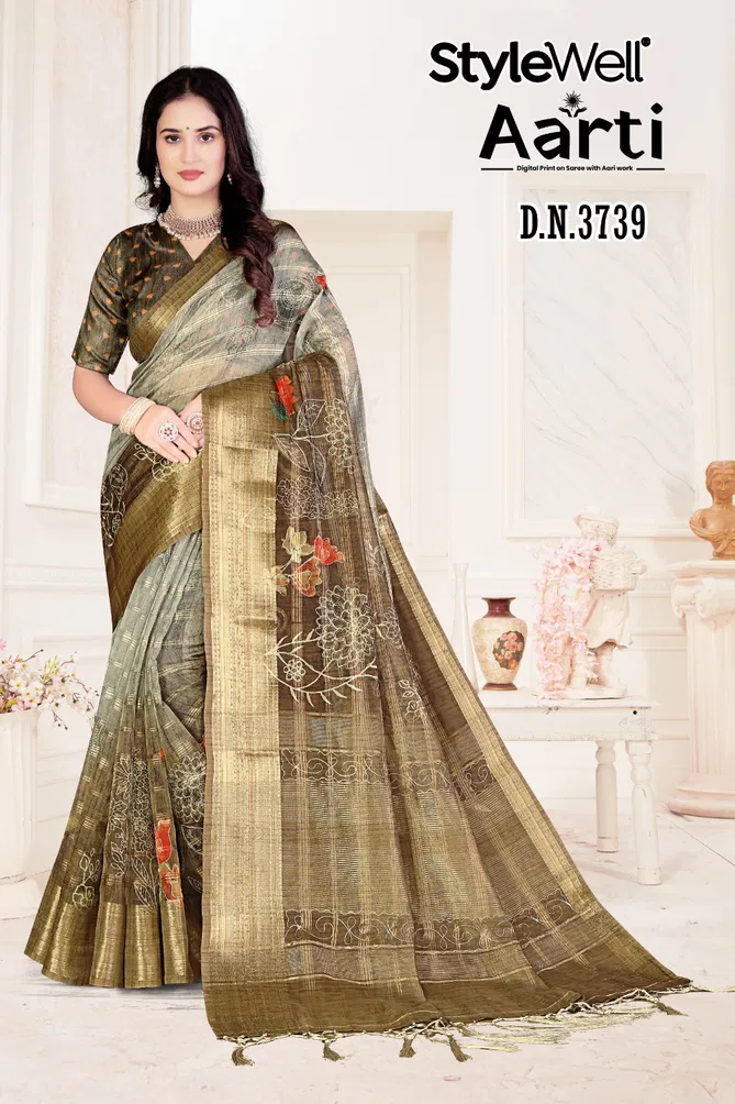 Aarti By Stylewell Thread Work Organza Designer Sarees Wholesale Shop In Surat